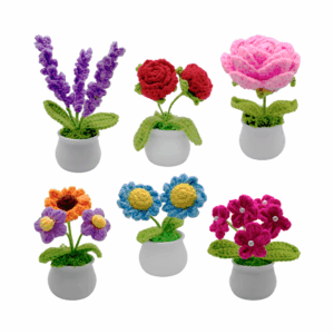 Mini maceta decorativa con flor de crochet, variedad de modelos / x-895