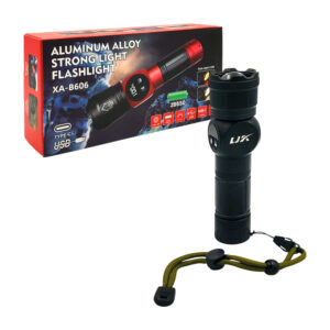Linterna de mano táctica recargable de luz led fuerte con zoom ajustable + luz led lateral, modos de iluminación, indicador digital de batería y correa, variedad de colores / w8081-b606 / xa-b606