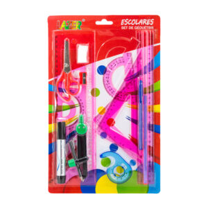 Juego de geometría mixto, 12 piezas, plástico resistente, variedad de colores