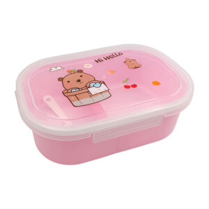 Tupper rectangular con 2 compartimentos y cubierto, variedad de colores hi hello