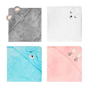 Toalla infantil de microfibra, 80x80 con gorro con cara de animal y orejas en 3d, variedad de colores y estampados / yj-5026 / toalla con gorro / toalla capucha