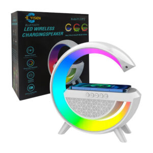Bocina grande redonda inalámbrica con luz rgb, base de carga y radio fm/yjs012