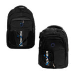 Mochila con 4 compartimentos, leyenda Fashion en vertical, placa y&l y candado