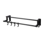 Toallero / organizador multifuncional de doble barra, 4 ganchos y adhesivos para la pared / multi functional shelf / ze-0918