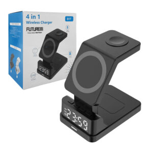 Cargador inalámbrico 4 en 1 / estación de carga rápida para celular, airpods y smart watch + reloj digital / s17 / ze-1916