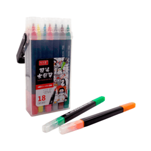 Estuche con 18 marcadores doble punta y asa agarradera, colores varios / zp-0953