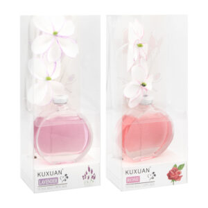 Aromatizante - difusor en frasco redondo con fragancia y 2 varillas blancas + decoración de 2 flores, variedad de aromas / zxq03719 / kuxuan / home reed diffuser / aroma family