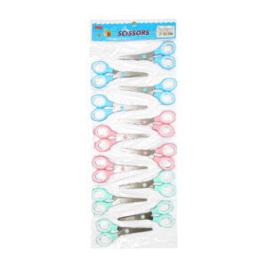 Planilla con 12 tijeras pequeñas, metálicas con mango de plástico bicolor, variedad de colores / 13cm / scissors / chao min