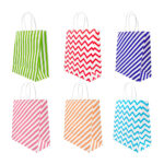 1pza Bolsa de papel grande para regalo con agarradera y estampado de líneas o zig zag, variedad de colores, 33x26x12 cm aprox / bt-2769-l