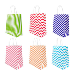 1pza Bolsa de papel grande para regalo con agarradera y estampado de líneas o zig zag, variedad de colores, 33x26x12 cm aprox / bt-2769-l