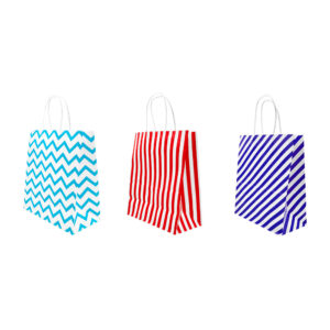 1pza Bolsa de papel mediana para regalo con agarradera y estampado de líneas o zig zag, variedad de colores, 27x22x11 cm aprox / bt-2769-m