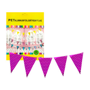 Banderín triangular decorativo con 12 pzas, efecto metálico y diseño de puntos, variedad de colores / bt-685 / pet aluminium foil birthday flag