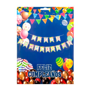 Banderín de 15 pzas con letras individuales para formar frase felíz cumpleaños, diseño de líneas y puntos de colores / bt-722