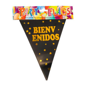 Banderín triangular decorativo con 10 pzas, leyenda bienvenidos y detalles dorados / bt-729 / banderín bienvenidos / party flags / 511802
