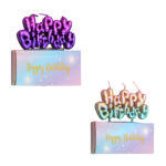 1pza Vela para pastel de cumpleaños con frase happy birthday con efecto metálico, degradado y puntos, variedad de colores / bt-v1348
