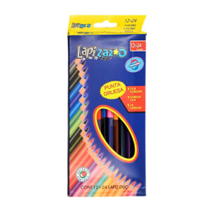 Caja con 12 lápices de colores bicolor de punta gruesa y cuerpo de madera / c-998-13 / lapizazo