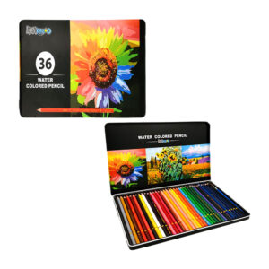 Estuche metálico con 36 lápices de acuarela, colores profesionales + pincel / c-998-50 / 36 water colored pencil / lapizazo