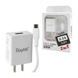 Cargador buytiti 2en1, cubo con puerto usb y cable usb-tipo c, 10w