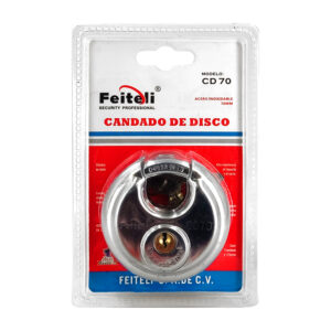Candado de disco, 70mm de acero inoxidable, uso rudo resistente al corte e impactos, anticorrosión + juego de llaves / cd70 / cd070