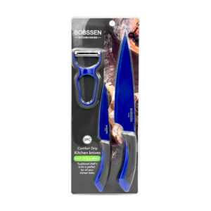 Set de cocina con 2 cuchillos de 8 y 5 pulgadas con mango ergonómico + pelador / cf012 / bobssen / comfort grip kitchen knives