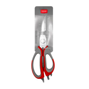 Tijeras de acero inoxidable multifuncionales bicolor con agarre antideslizante, hojas dentadas, destapador y cascanueces, variedad de usos / cf032 / bobssen / kitchen scissors