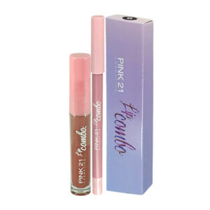Set cosmético con lápiz delineador para labios + brillo labial líquido con aplicador, variedad de tonos / cs2824 / lip combo / lip gloss + lip liner pencil / pink 21
