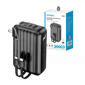 Power bank moreka con pantalla led indicadora de 20000mah con potencia para carga rápida, salidas usb, usb-c y lightning / k091