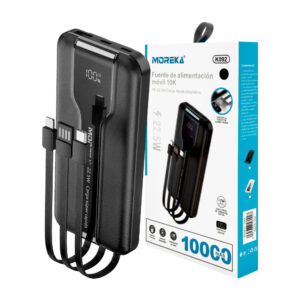 Power bank moreka con pantalla led indicadora de 10000mah con potencia para carga rápida, salidas usb, usb-c y lightning / k092