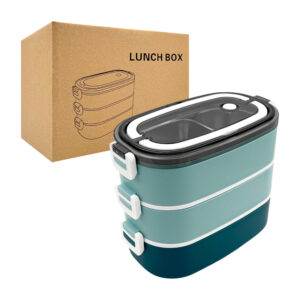 Tupper de 3 niveles apilables, con asa agarradera, bandejas metálicas internas y cubiertos de plástico, variedad de usos / lunch box / kl-372
