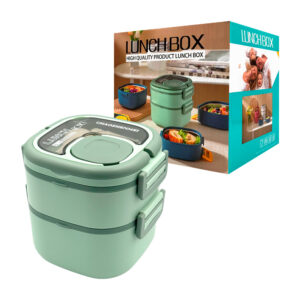 Tupper cuadrado, apilable, con mini tupper, cubiertos de plástico, asa agarradera y bandejas metálicas internas, variedad de colores / lunch box / cha ozhenmei / 1300ml / kl-389