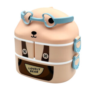 1pza Tupper en forma de animal animado, con 3 compartimientos apilables, asa agarradera y cubierto de plástico, variedad de usos / lovely bear / kpbl-009
