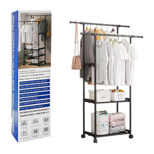 Closet organizador multifuncional con 2 niveles de almacenaje, ruedas y 2 tubos para colgar la ropa / multifunctional shoe and hat integrated frame / lu1191