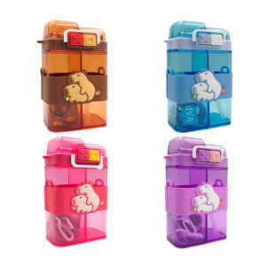 Botella rectangular doble con correa, popote, capacidad de 520ml aprox y diseño de capibara, variedad de colores / kapibara / lu1234