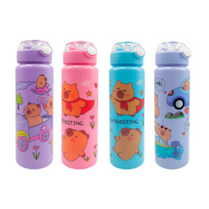 Botella de plástico con popote, capacidad de 1 litro, apertura de botón y estampado de capibara, variedad de colores / wow / garden car / interesting / lu1383
