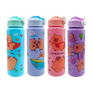 Botella de plástico con popote, capacidad de 1 litro aprox y estampado de capibara, variedad de colores / garden car / wow / interesting / lu1385