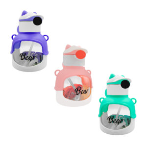 Botella cantimplora con correa, popote, capacidad de 600ml aprox y diseño de oso con gorra, variedad de colores / bear / lu1457
