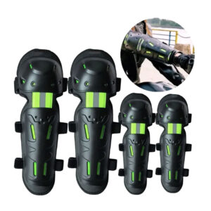 Set de rodilleras y coderas para protección con straps ajustables y detalles fluorescentes + línea reflectante / m136