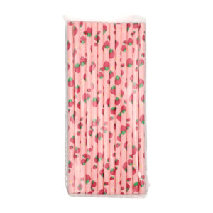 Paquete con 25 popotes de papel, con estampado de frutas, flores, y/o patrones animados, variedad de diseños / n1-116