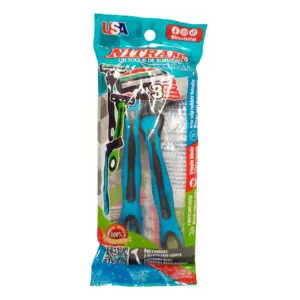 Blíster de 2 rastrillos plásticos, con triple navaja metálica,usos varios/nitram