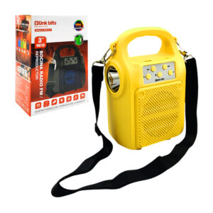 Bocina portátil 3´, fm, luz rgb, linterna led, panel solar y correa de tela