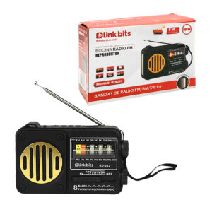 Bocina portátil bluetooth, radio fm/am/sw, antena, luz led lateral y panel solar