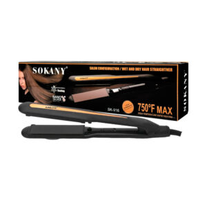 Plancha alaciadora para cabello, con placa de cerámica, temperatura máxima de 750F y diseño de línea color metálico, 43w, variedad de colores / sk-916 / fx-916 / salon configuration