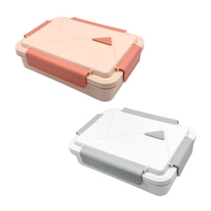 1pza Tupper rectangular de plástico con diseño tipo triángulos irregulares y charola interna metálica de 4 compartimentos, variedad de usos / t4-002