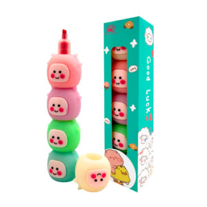 Caja con 4 mini marcatextos apilables, en forma de personajes kawaii, variedad de colores / ym10-58 / good luck / md-099