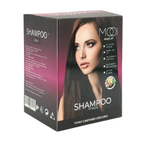 Paquete con 10 sobres de shampoo con tinte 2 en 1 mooi en tono castaño oscuro, 30mlx10 / 75012
