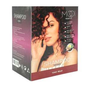 Paquete con 10 sobres de shampoo con tinte 2 en 1 mooi en tono rojo, 30mlx10 / 75015