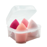Estuche de plástico en forma cuadrada con 4 esponjas aplicadoras de maquillaje, variedad de colores / esp-11