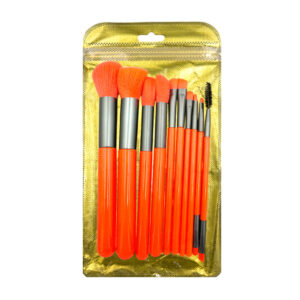 Paquete con 10 brochas en tono naranja neón y cerdas suaves para maquillaje / mms-b-orange