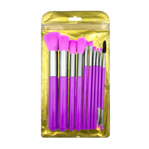 Paquete con 10 brochas en tono morado neón y cerdas suaves para maquillaje / mms-b-purple