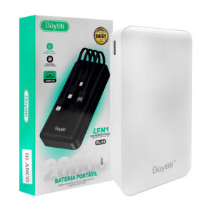 1pza Batería portátil / power bank rectangular de 20000 mah con entradas tipo c, usb, v8 y lightning, variedad de usos / buytiti / 4en1 / pl-51